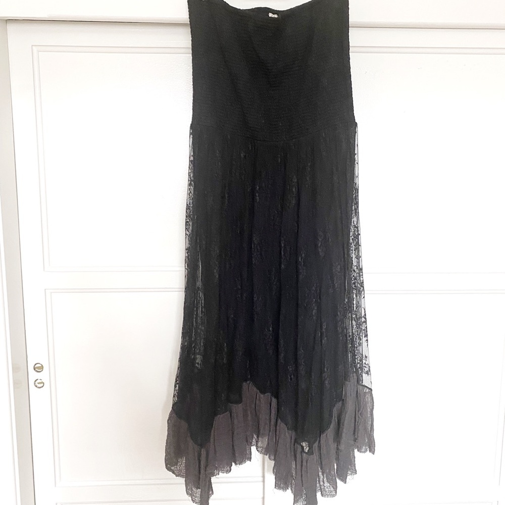 Intimately Free People Black Smocked Lace Midi Dress